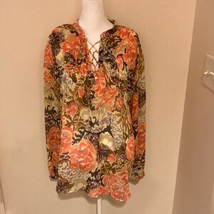 Lauren Ralph Lauren Tropical Sheer Tunic with tie front L